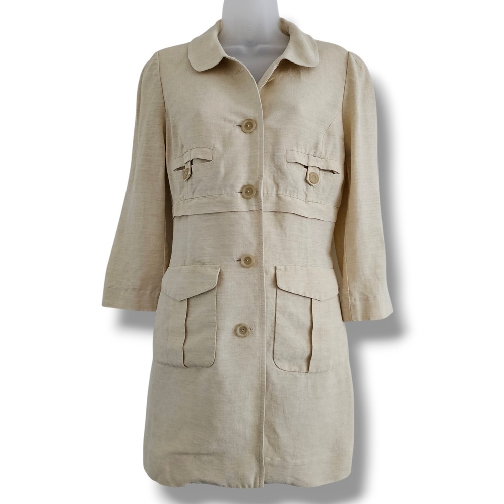 Per Se Linen Silk Jacket 6 Womens Beige Butter Yellow Longline Utility Safari‎